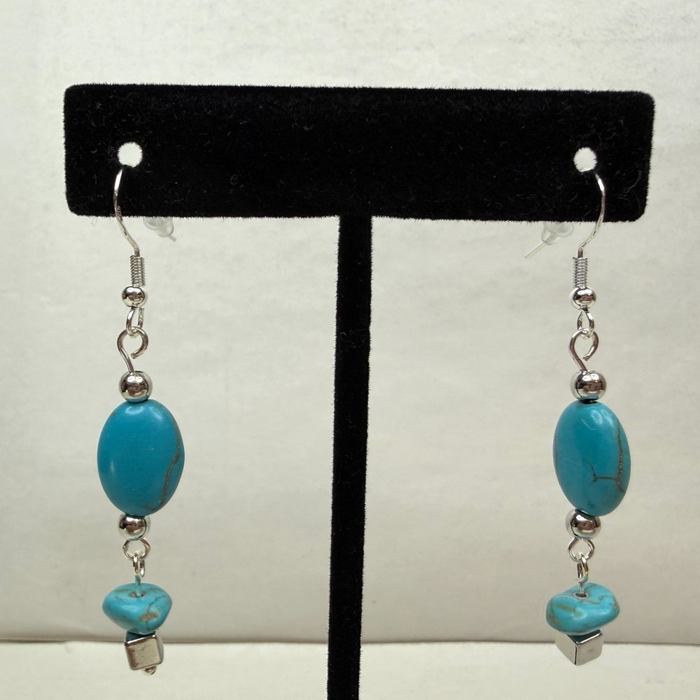 925 Sterling Silver Hook Turquoise Jasper Stone Earring Dangle Drop Boho Jewelry